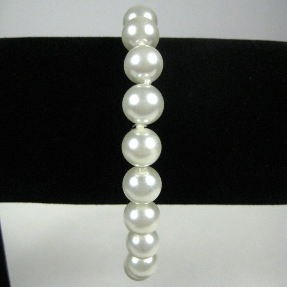 Imitation Pearl Beaded Bracelet 8 Inch Vintage STYLE Goldtone Women Jewelry - Picture 3 of 4